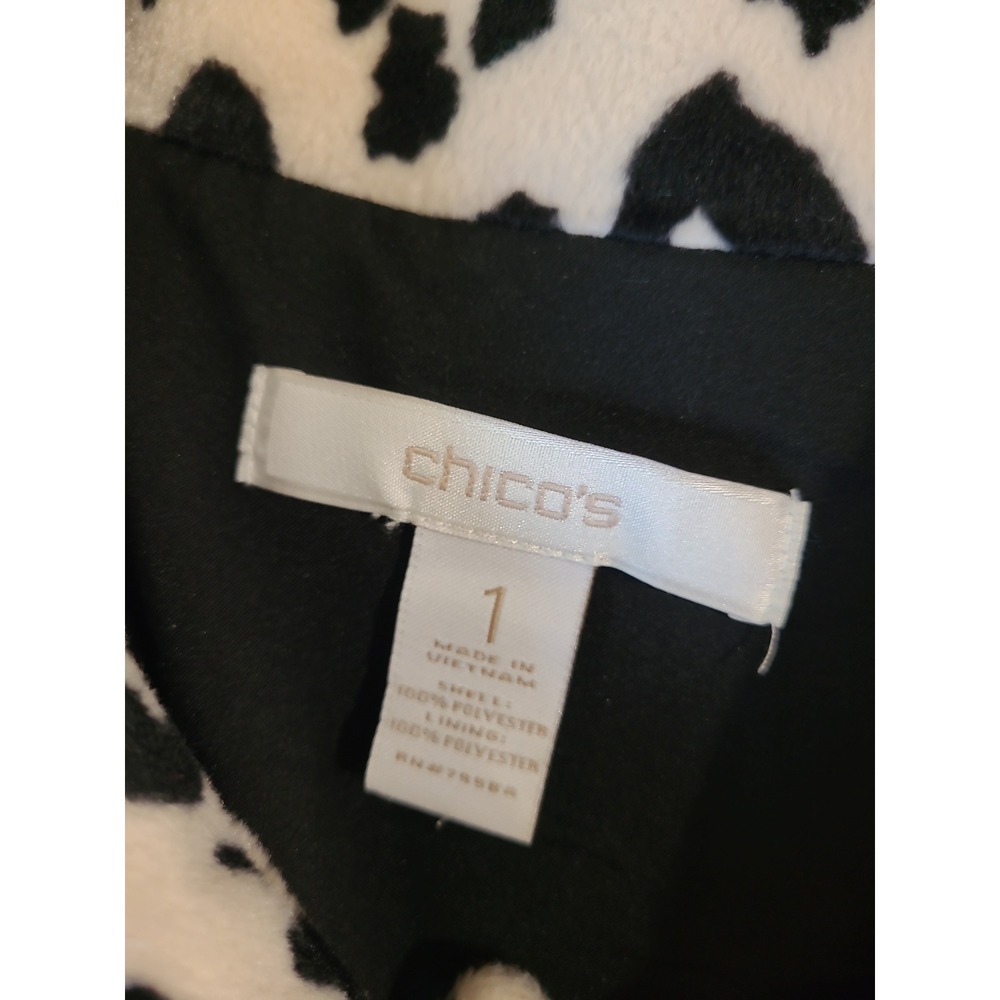 Chico's Snow Leopard Print swing jacket cream blk career office Women SZ M/8 - Picture 2 of 12